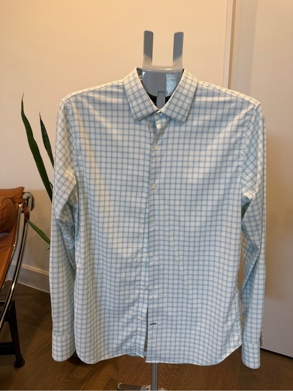 Bonobos Men's Light Blue Windowpane Dress Shirt - White Base
